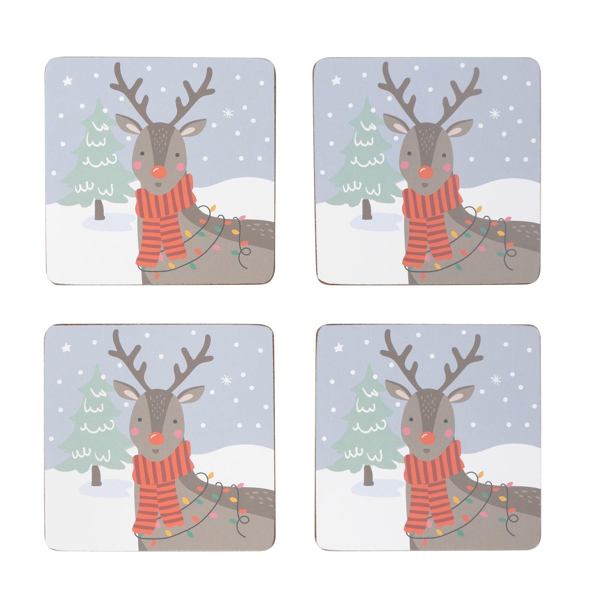 Home Santa &amp; Reindeer Corkback Coaster 4pk