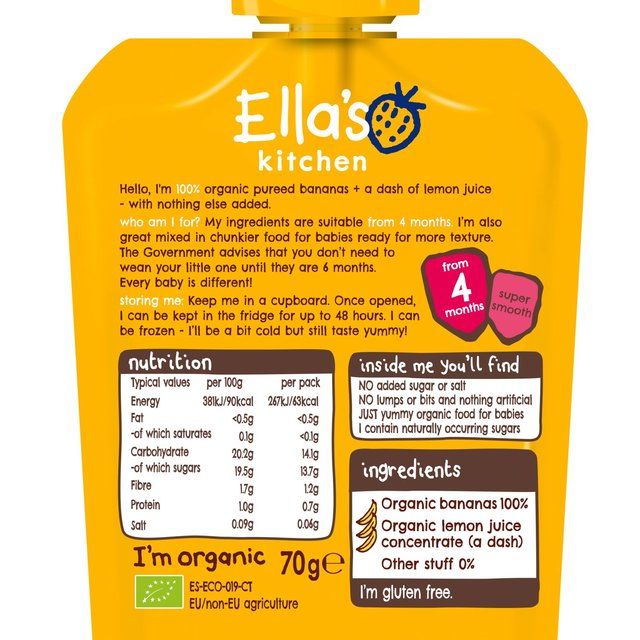 Ella's Kitchen Bananas First Tastes Baby Food Pouch 4+ Months   70g