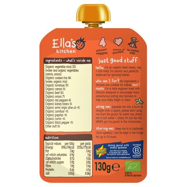 Ella's Kitchen Beef Chilli Con Carne Baby Food Pouch 7+ Months   130g