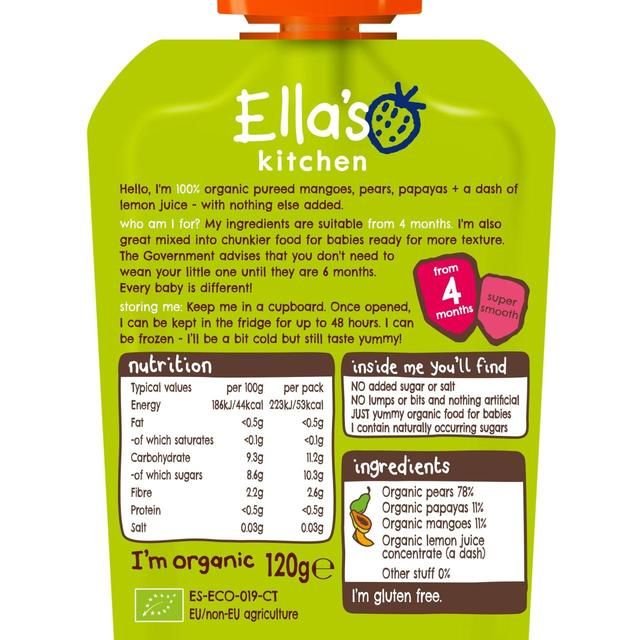 Ella's Kitchen Mangoes Pears & Papaya Baby Food Pouch 4+ Months   120g