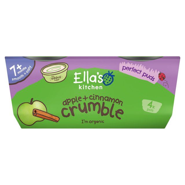 Ella's Kitchen Organic Apple+Cinnamon Crumble Pudding Baby Dessert Pot 7m+   4 x 80g