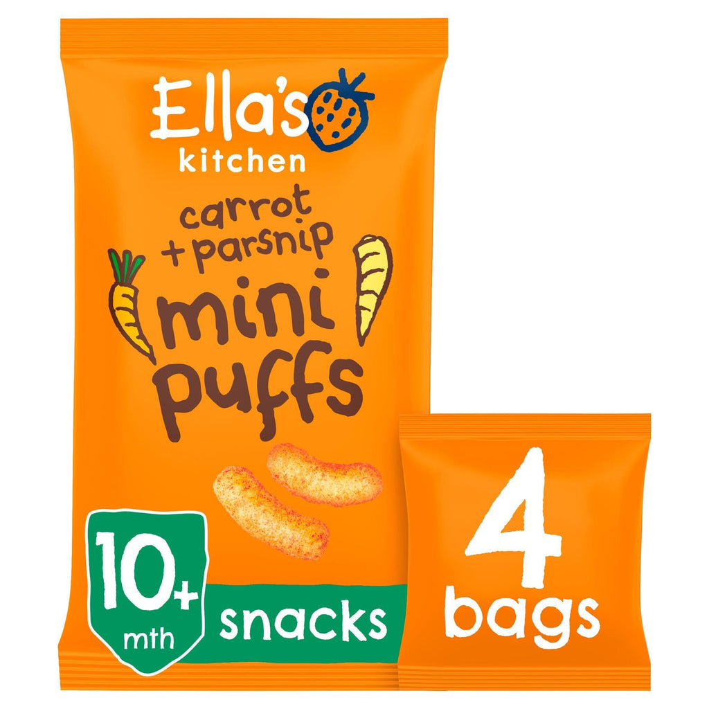 Ella's Kitchen Organic Carrot & Parsnips Mini Puffs Multipack Baby Snack 10+ Months 4x8g