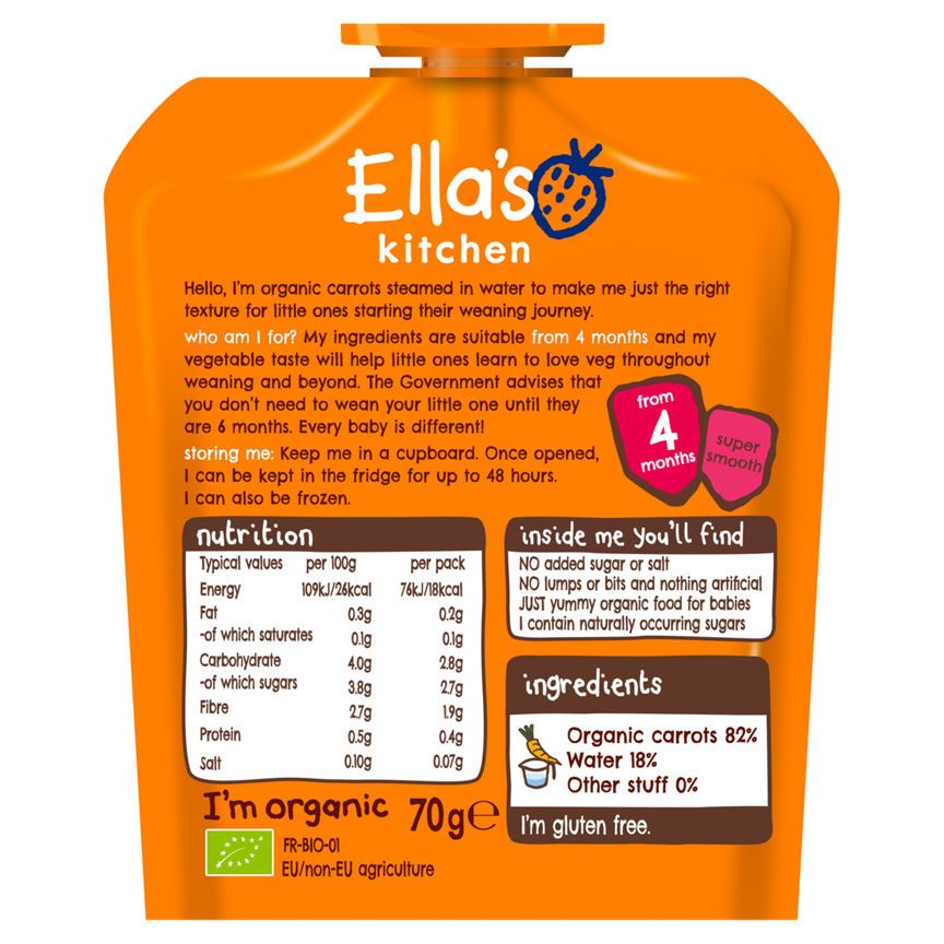 Ella's Kitchen Organic Carrots First Tates Baby Pouch 4+ Months