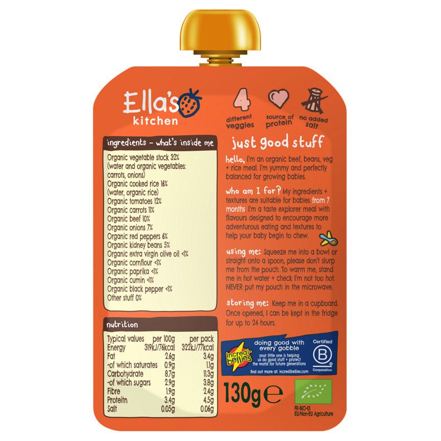 Ella's Kitchen Organic Chilli Con Carne Baby Pouch 7+ Months