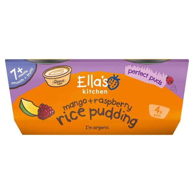 Ella's Kitchen Organic Mango+Raspberry Rice Pudding Baby Pot 7m+   4 x 80g