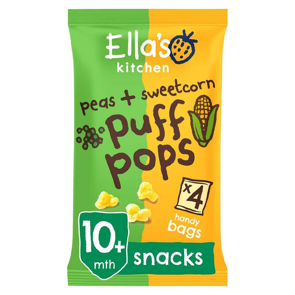 Ella's Kitchen Organic Peas and Sweetcorn Puff Pops Multipack Baby Snack 10+ Months 4x9g