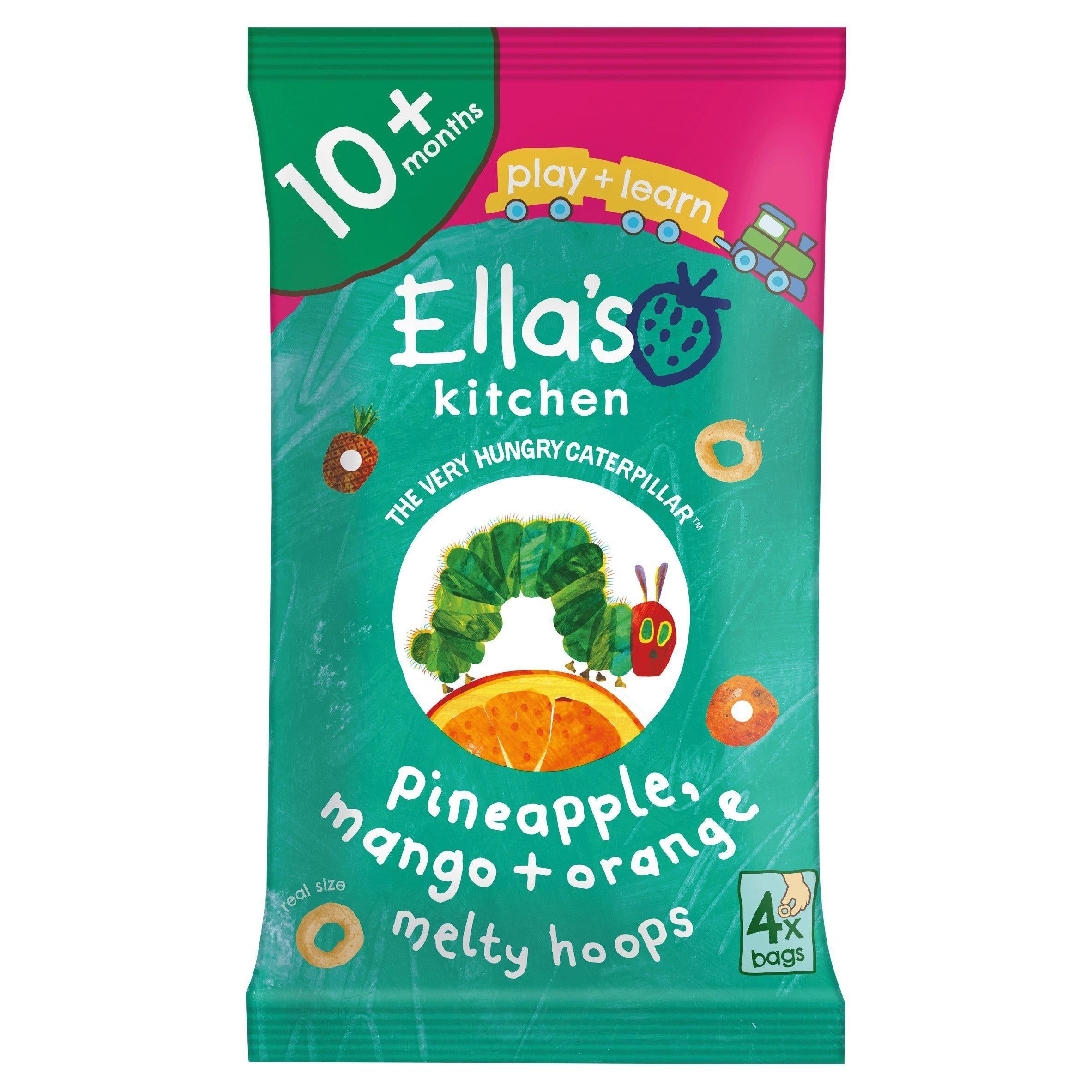 Ella's Kitchen Organic Pinapple Mango &amp;amp;  Orange Melty Hoops Baby Snack 10+ Months 4x9g