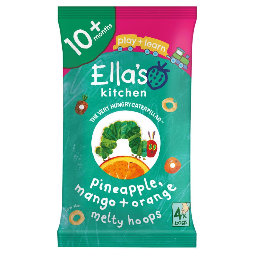 Ella's Kitchen Organic Pineapple, Mango and Orange Melty Hoops Multipack Toddler Snack 10+ Months