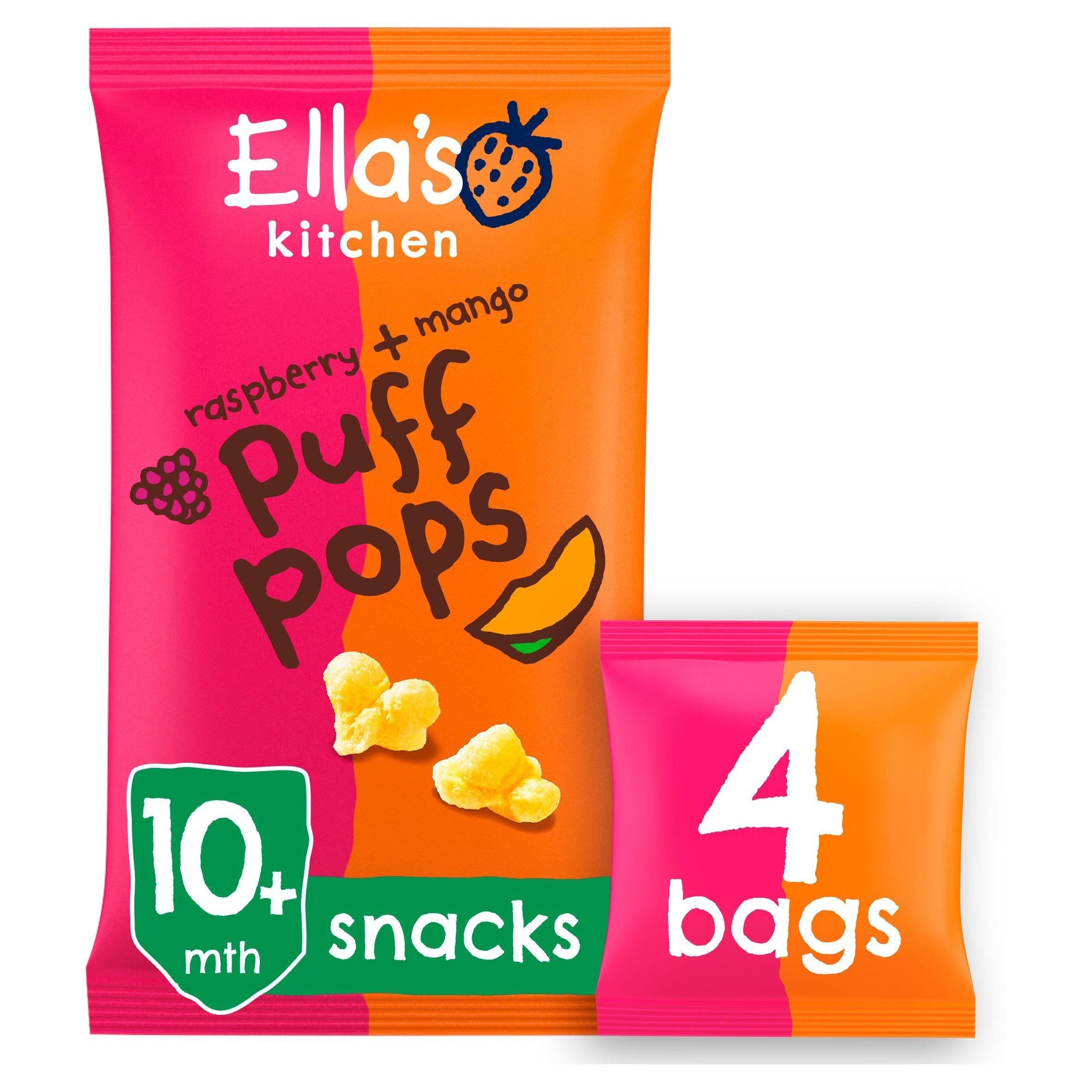 Ella's Kitchen Organic Raspberry &amp;amp; Mango Puff Pops Multipack Baby Snack 10+ Months 4x9g