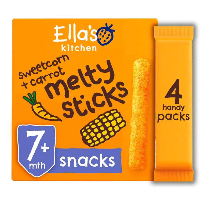 Ella's Kitchen Organic Sweetcorn and Carrot Melty Sticks Multipack Baby Snack 7+ Months