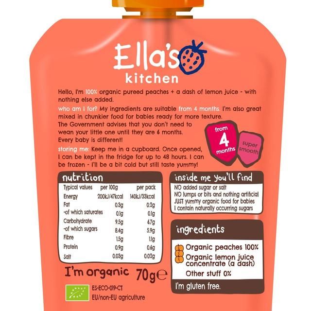 Ella's Kitchen Peaches First Tastes Baby Food Pouch 4+ Months   70g