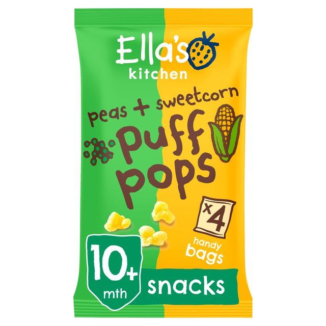 Ella's Kitchen Peas and Sweetcorn Organic Puff Pops, 10 mths+ Multipack