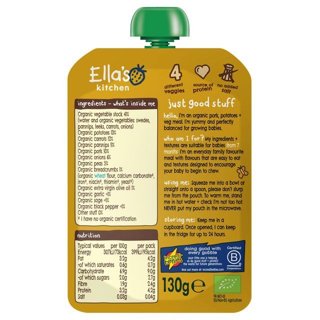 Ella's Kitchen Pork Bangers & Mash Baby Food Pouch 7+ Months   130g