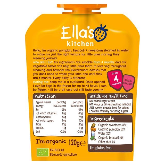 Ella's Kitchen Pumpkin Broccoli & Sweetcorn Baby Food Pouch 4+ Months   120g