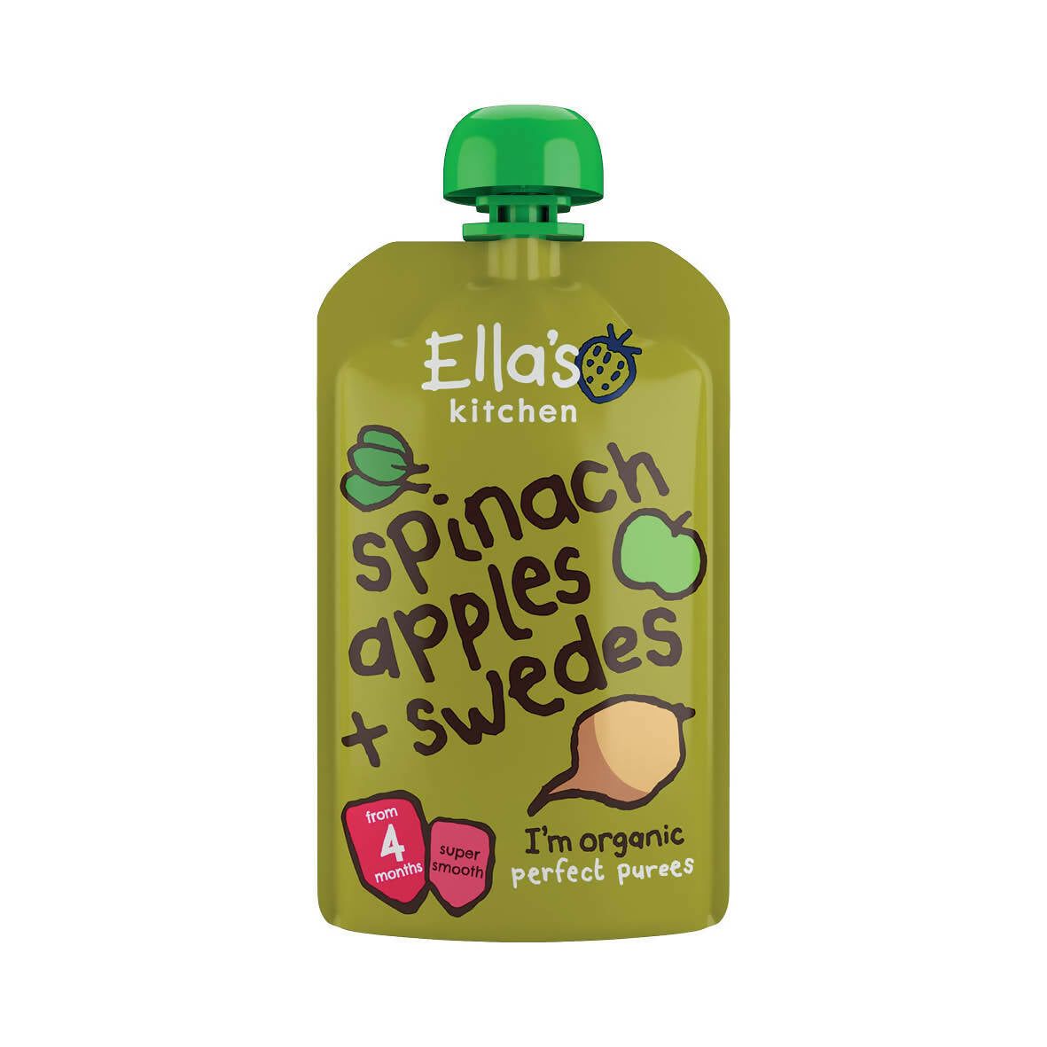 Ella's Kitchen Spinach, Apples &amp;amp; Swedes Organic Puree Pouch, 4 mths+ 120g