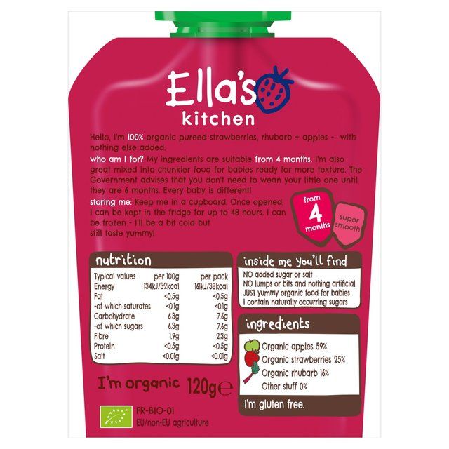 Ella's Kitchen Strawberries Rhubarb & Apples Baby Food Pouch 4+ Months   120g