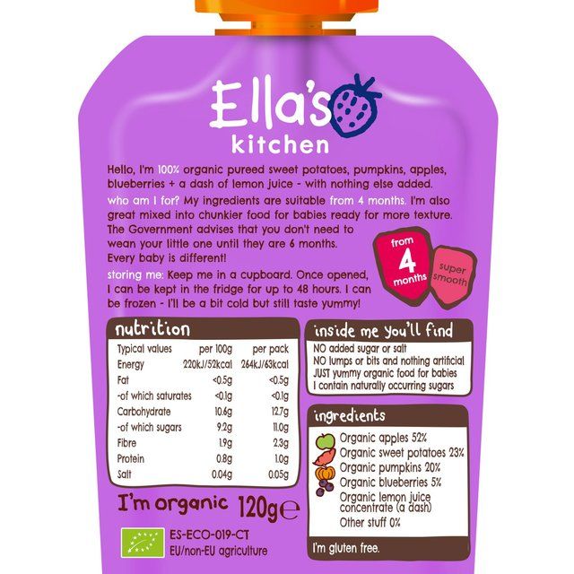 Ella's Kitchen Sweet Potatoes Pumpkin Baby Food Pouch 4+ Months   120g