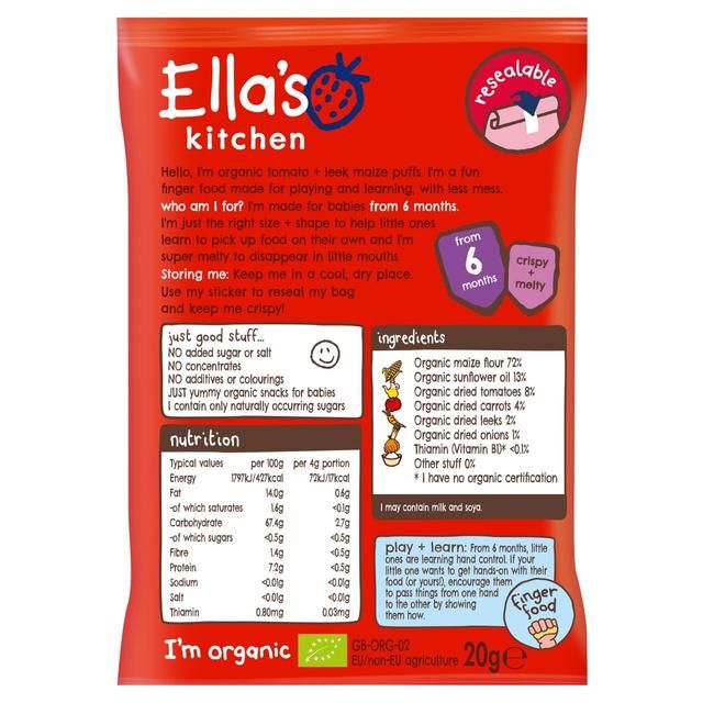 Ella's Kitchen Tomato &amp;amp; Leek Melty Puffs Baby Snack 6+ Months   20g