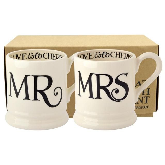 Emma Bridgewater Black Toast Mr &amp;amp; Mrs 1/2 Pint Mugs Boxed   2 per pack