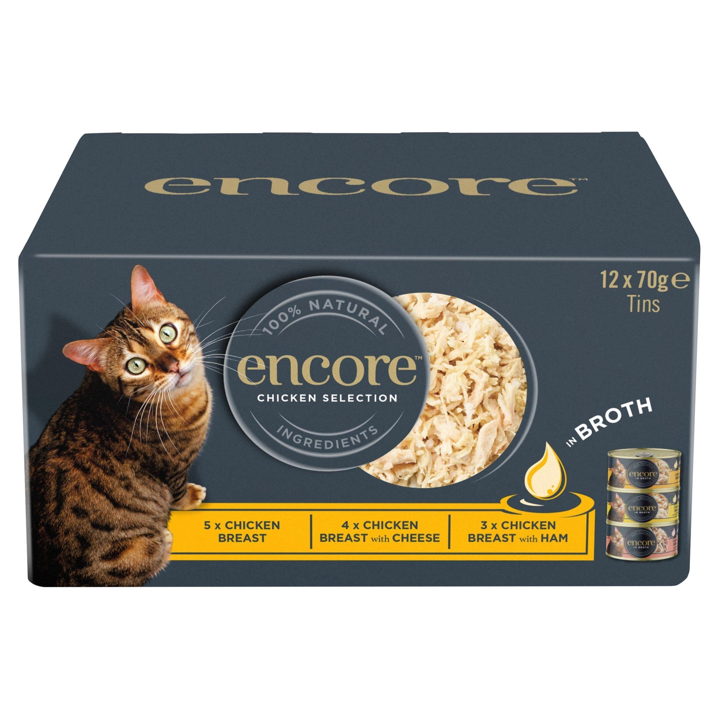 Encore Natural Chicken Selection In Broth Cat Tins 12x70g