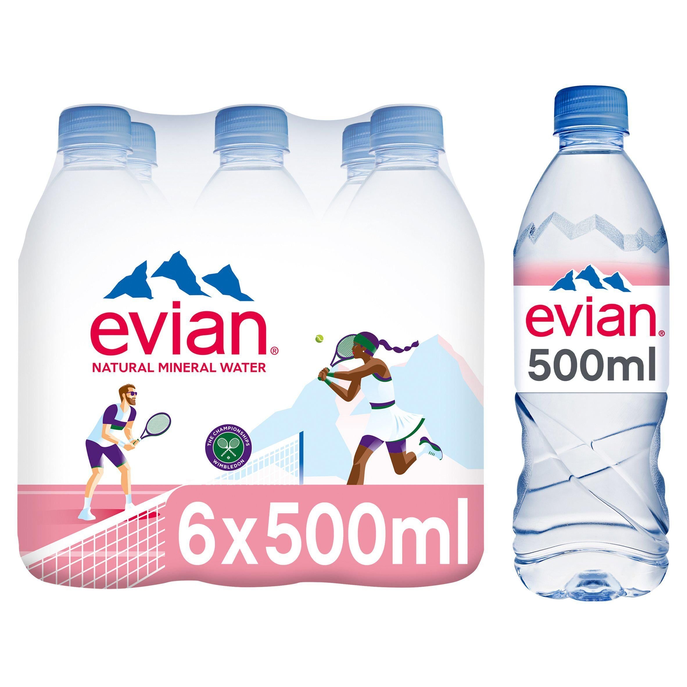 Evian Natural Bottled Mineral Still Water 6x500ml