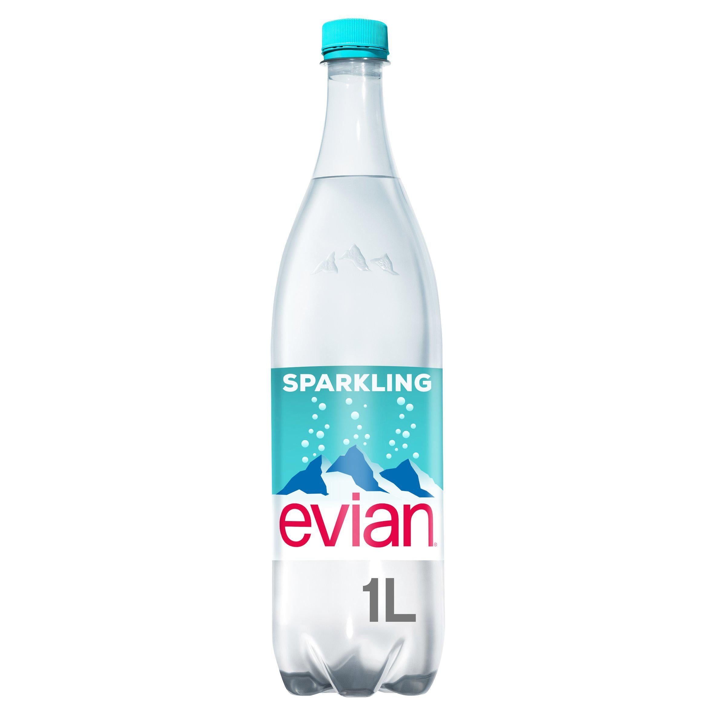 Evian Sparkling Natural Bottled Mineral Water 1L