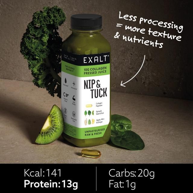 EXALT Nip &amp;amp; Tuck Cold-Pressed Green Juice with Collagen   330ml