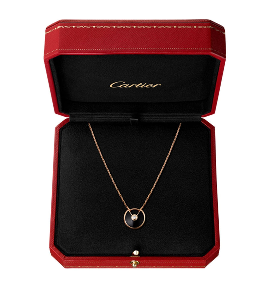 Extra Small Rose Gold and Onyx Amulette de Cartier Necklace