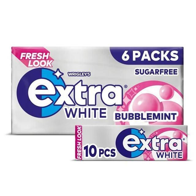 Extra White Bubblemint Chewing Gum Sugar Free Multipack 6x10 Pieces