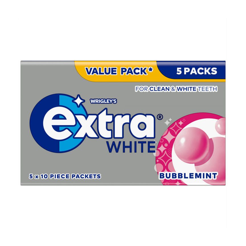 Extra White Bubblemint Sugarfree Chewing Gum Multipack 5 x 10 Pieces