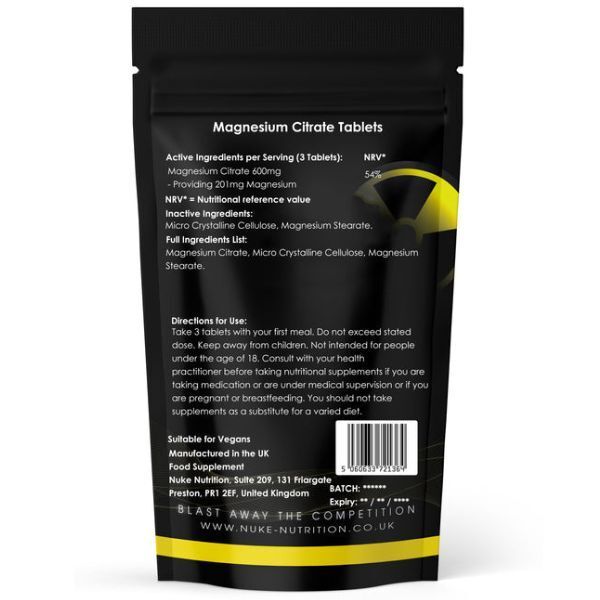 Nuke Nutrition Magnesium Citrate Tablets 200mg - 60ct GOODS Superdrug   