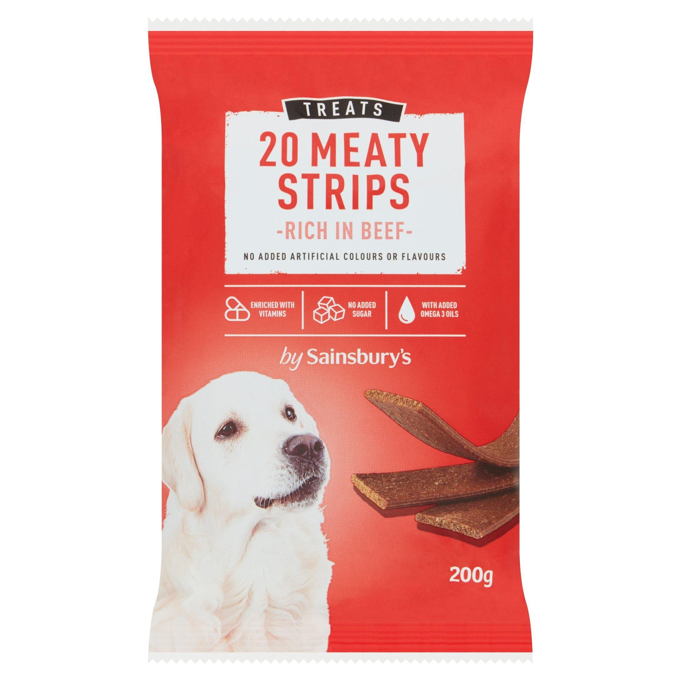 Sainsbury's Meaty Strip Dog Treats with Beef x20 200g Dog and Puppy Treats Sainsburys   