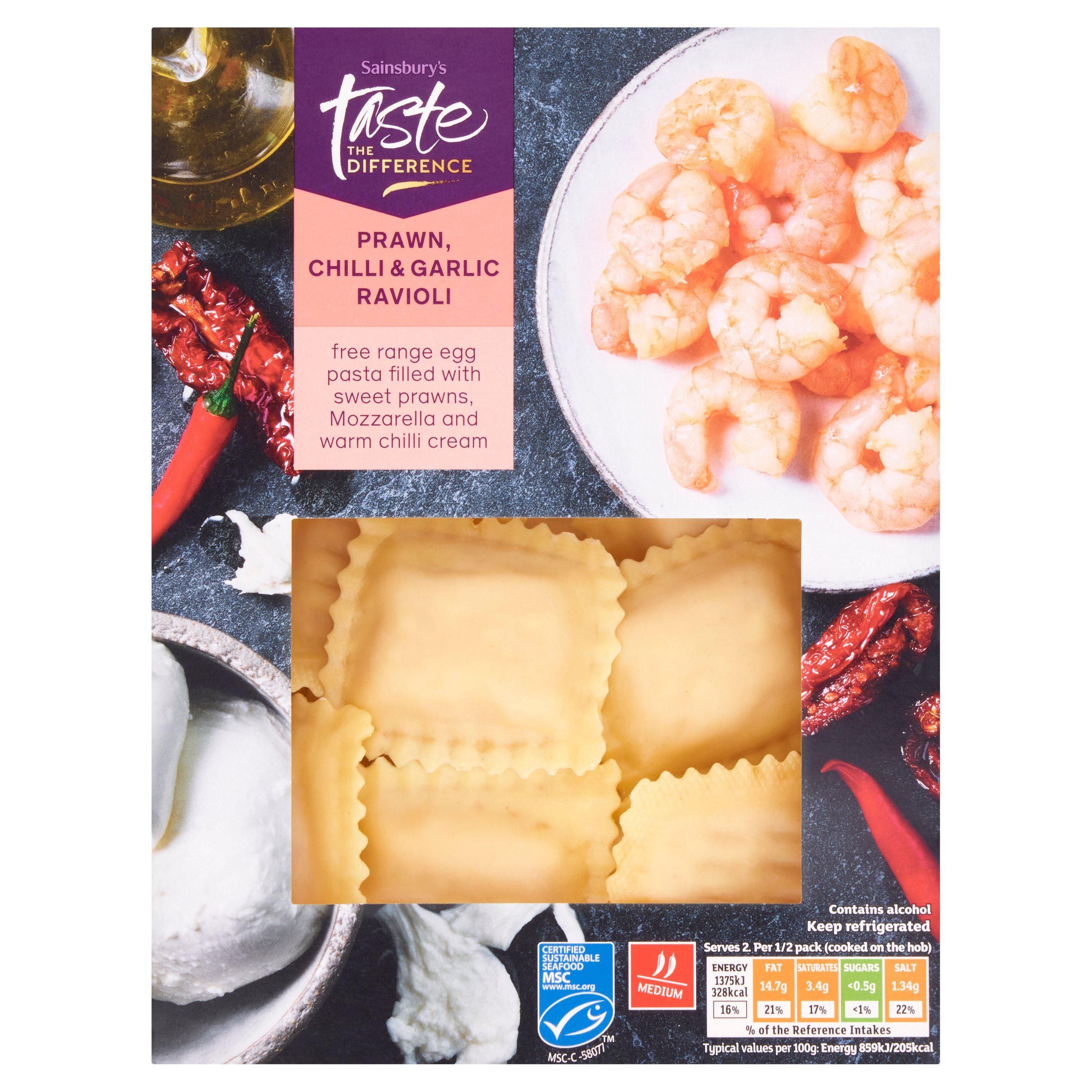 Sainsbury's King Prawn & Chilli Ravioli, Taste the Difference 250g Pasta Sainsburys   