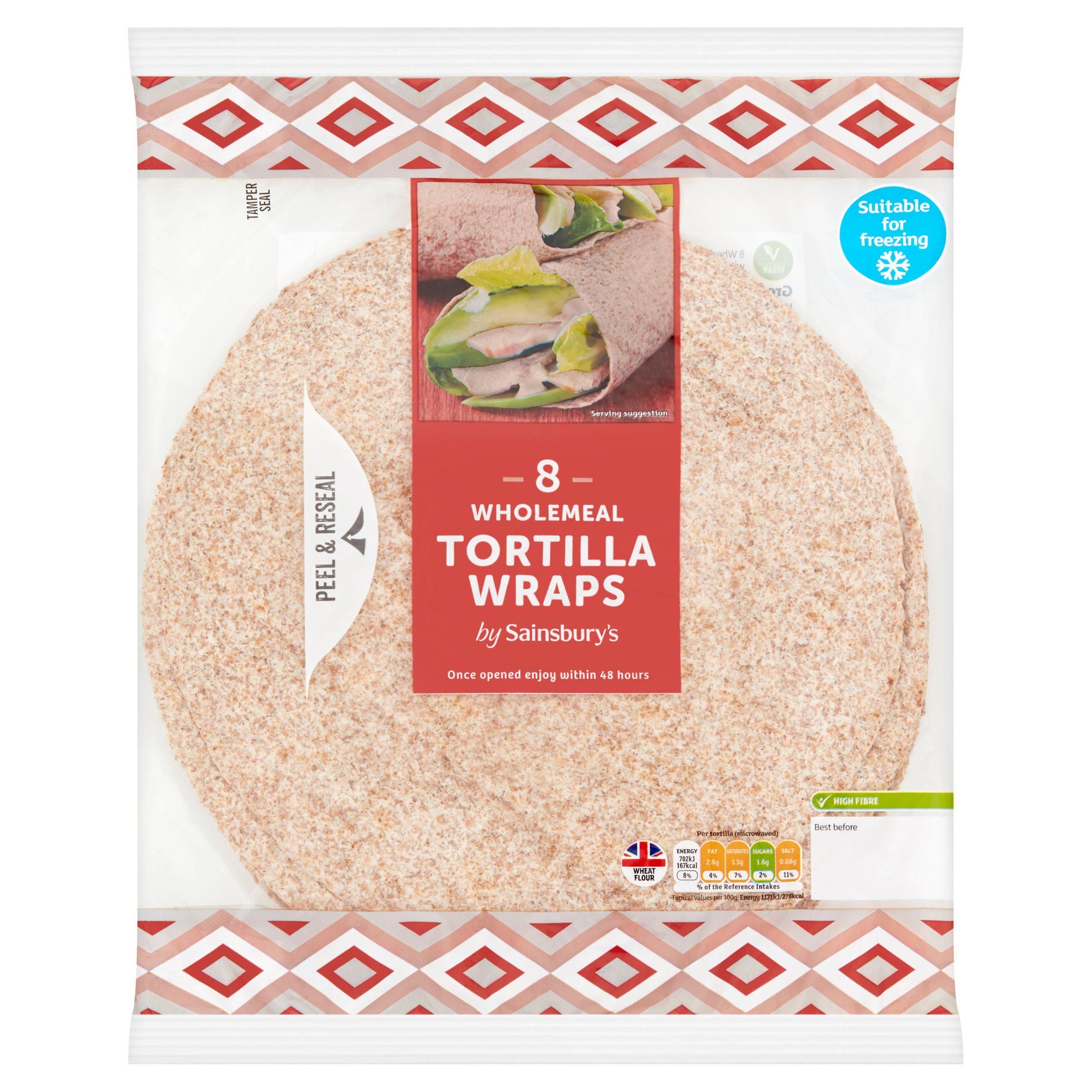 Sainsbury's Wholemeal Tortilla Wraps x8 512g Mexican Sainsburys   