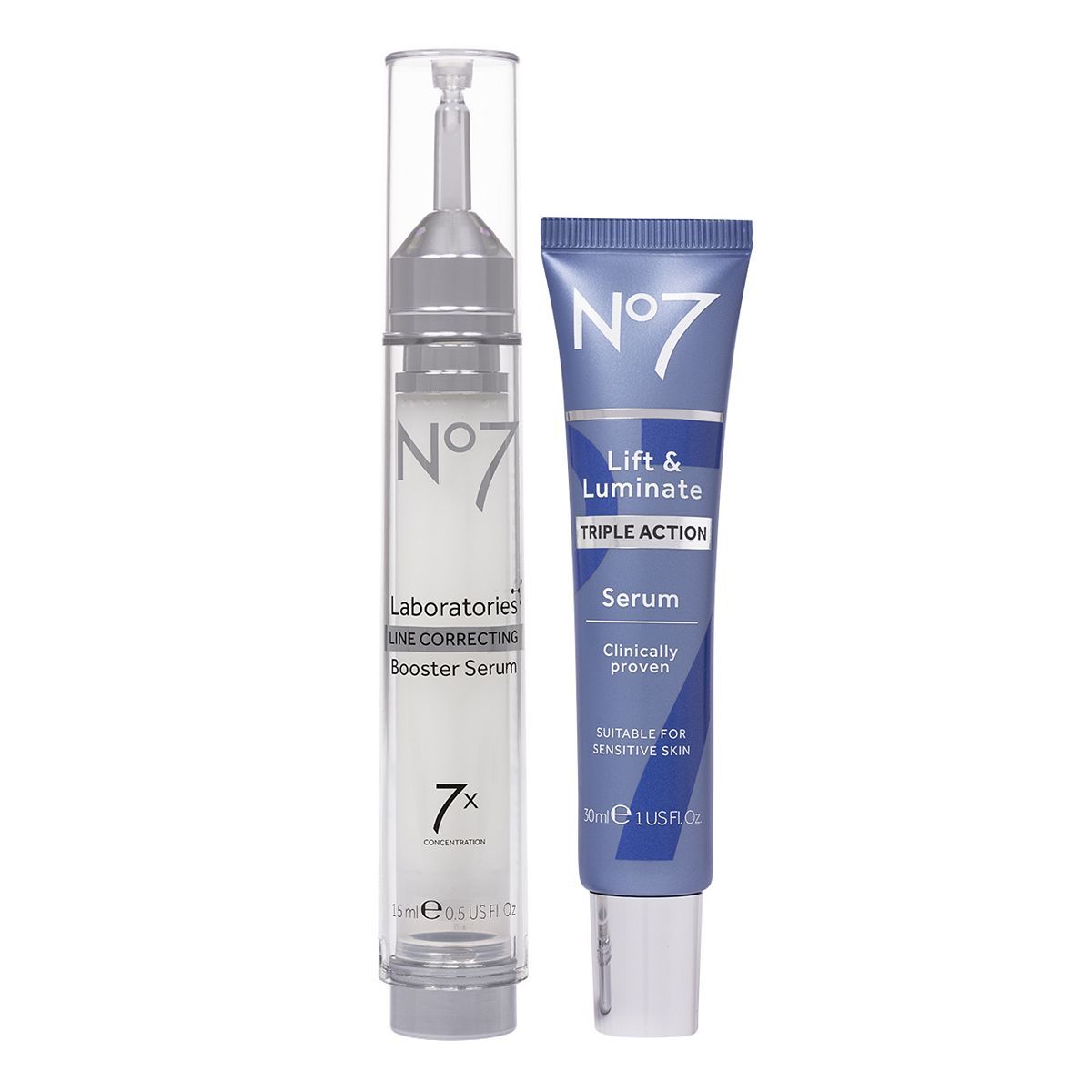 No7 LABORATORIES Line Correcting Booster Serum & Lift & Luminate TRIPLE ACTION Serum 30ml Bundle GOODS Boots   