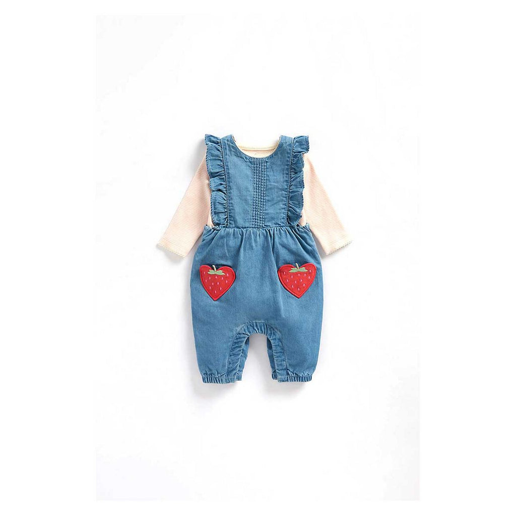 Strawberry Denim Dungarees And Bodysuit Set