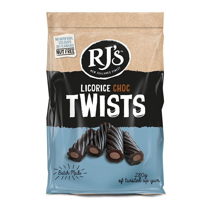 RJs Licorice Choc Twists 280g