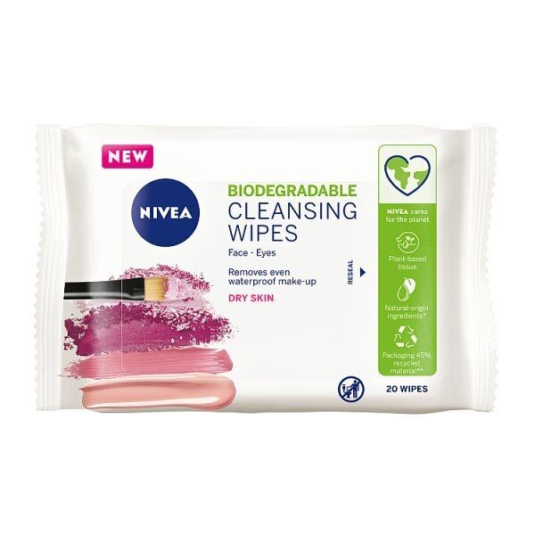 Nivea Biodegradable Face Cleansing Wipes Dry Skin 20'S