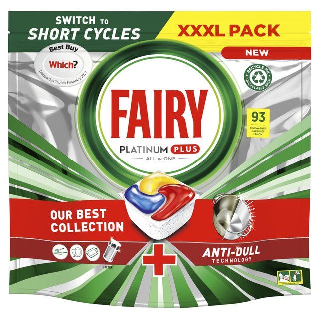 Fairy Platinum Plus Anti Dull Lemon Dishwasher Tablets    93 per pack