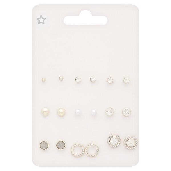 Superdrug Mix Silver Tone 9 Stud Pack