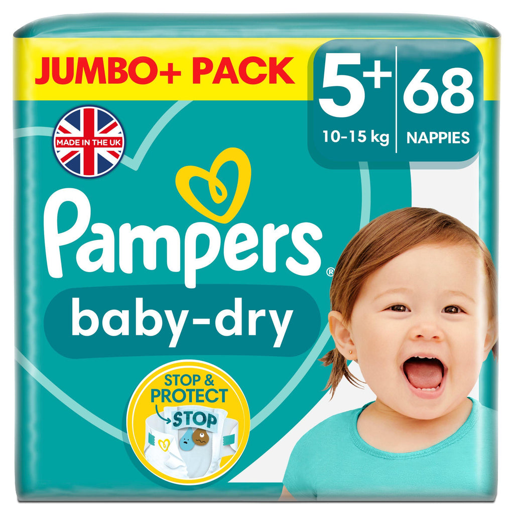 Pampers Baby Dry Jumbo+ Pack Nappies Size 5+, 12kg-17kg x68