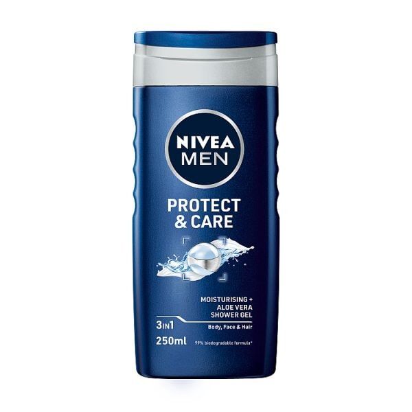 NIVEA MEN Protect & Care Moisturising Shower Gel with Aloe Vera for Body, Face & Hair 250ml