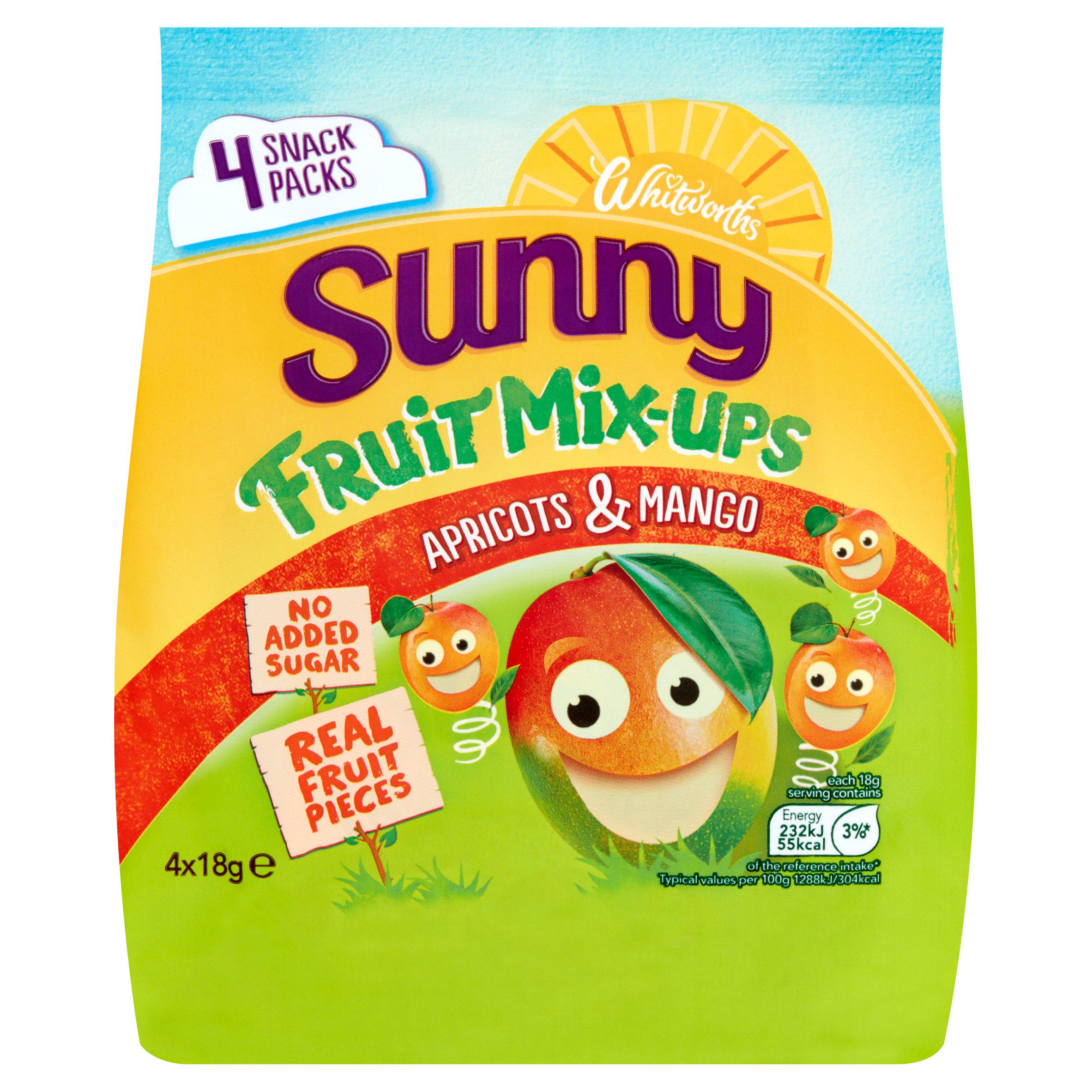 Whitworths Sunny Fruit Mix-Ups Apricots & Mango 4x18g Lunchbox snacking Sainsburys   