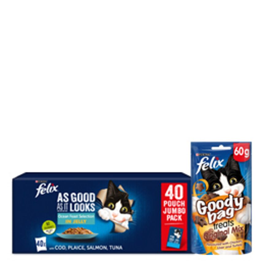 Felix Cat Food Ocean Feast & Goody Bag Cat Treats Bundle