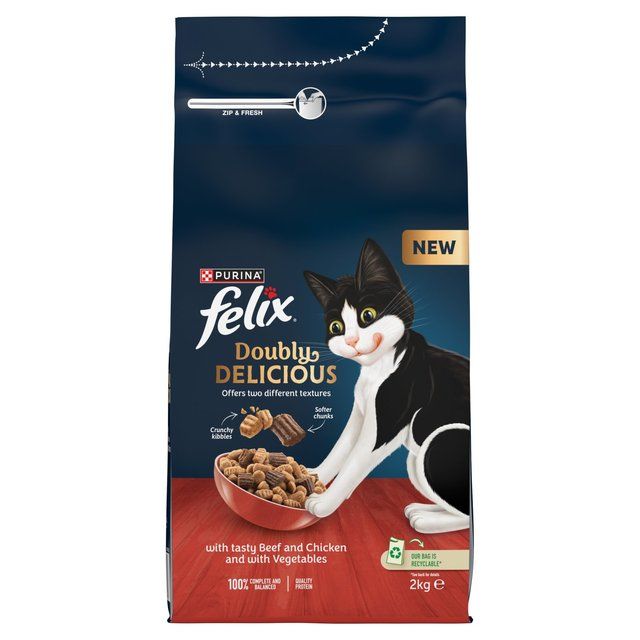 Felix Doubly Delicious Beef Chicken &amp;amp; Vegetables Dry Cat Food   2kg