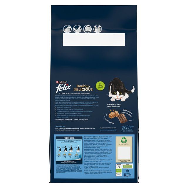 Felix Doubly Delicious Beef Chicken &amp;amp; Vegetables Dry Cat Food   2kg