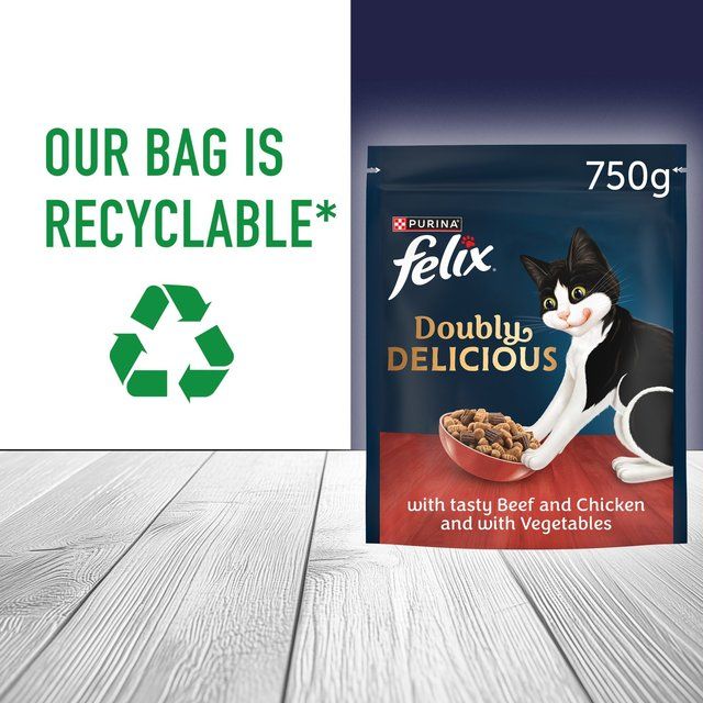 Felix Doubly Delicious Beef Chicken &amp;amp; Vegetables Dry Cat Food   750g