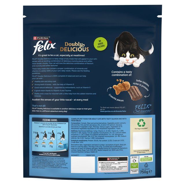 Felix Doubly Delicious Salmon &amp;amp; Vegetables Dry Cat Food   750g