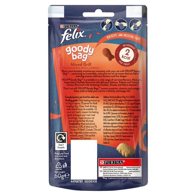 Felix Goody Bag Mixed Grill Beef Chicken &amp;amp; Salmon Cat Treats   60g