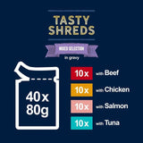 Felix Tasty Shreds Mixed Selection in Gravy Wet Cat Food    40 x 80g